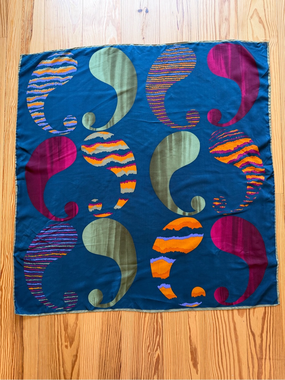 Designer-Inspired Blue Paisley Print Decorative Silk Scarf